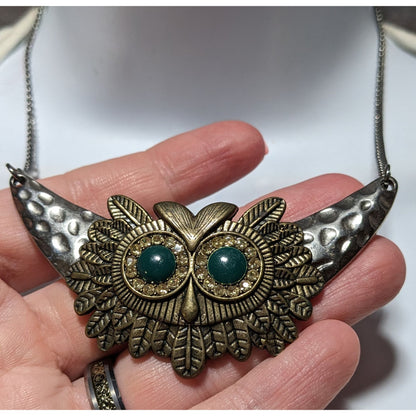 Steampunk Rhinestone Owl Necklace