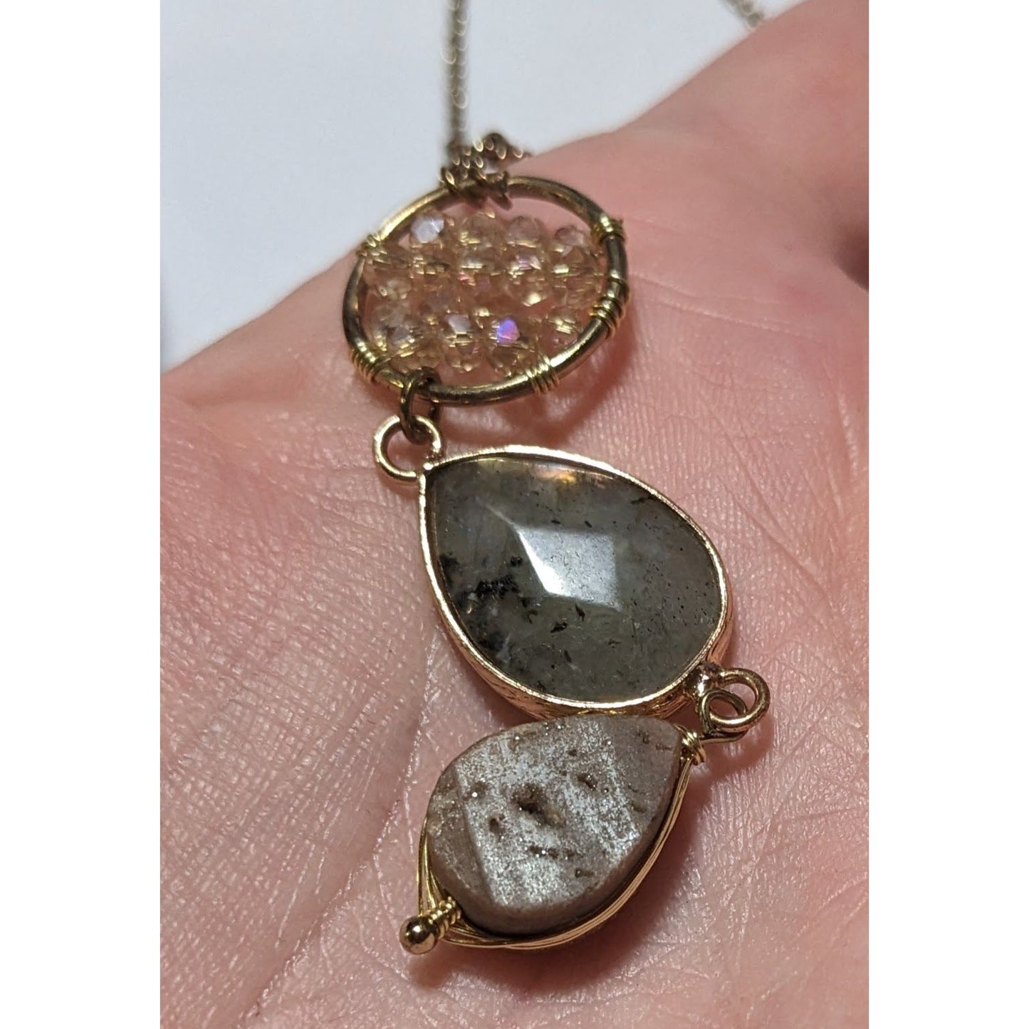 Gemstone Druzy Multilayer Charm Necklace