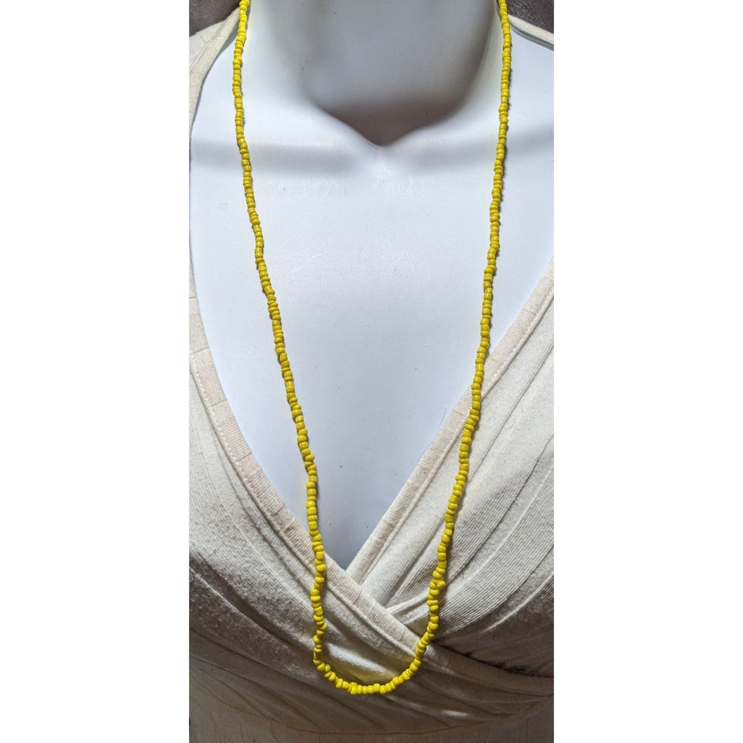 Long Yellow Handmade Glass Beaded Necklace