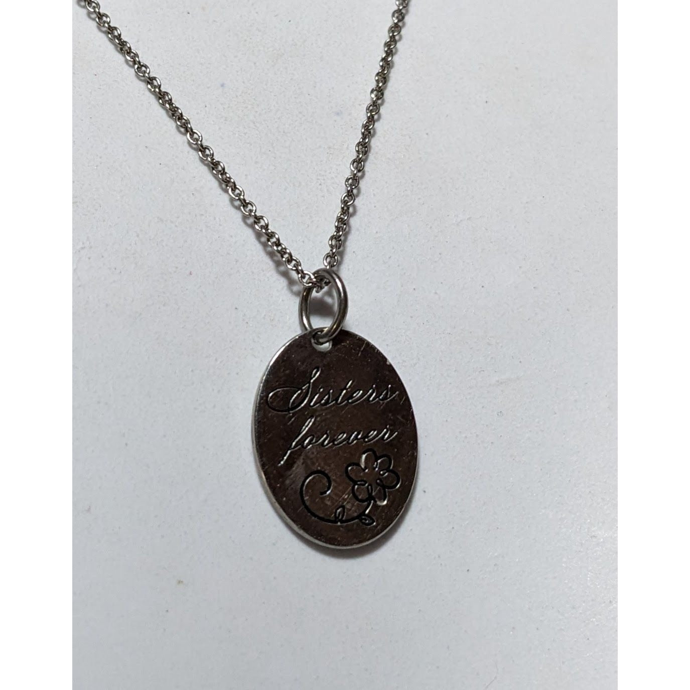 Sisters Forever Silver Floral Pendant Necklace