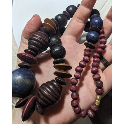 Bohemian Blue And Purple Wooden Beaded Necklace