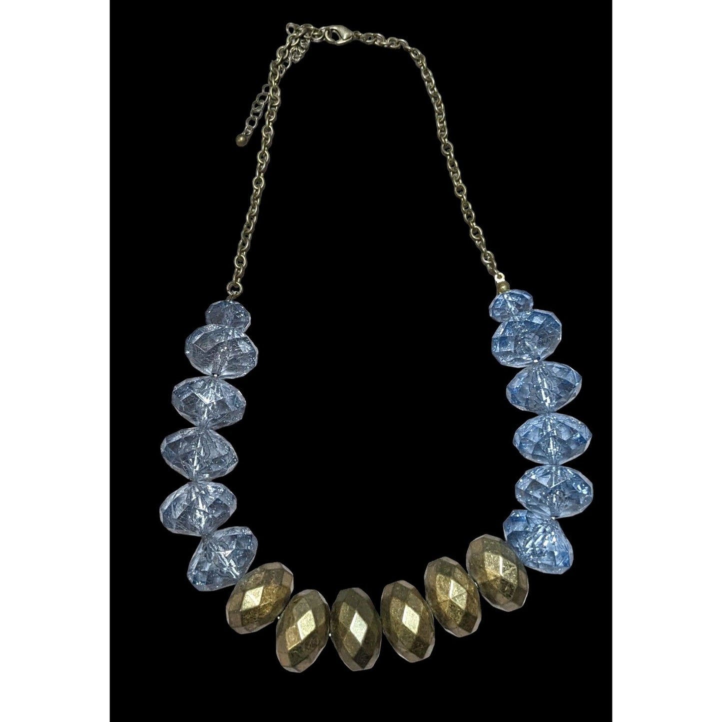 Retro Chunky Blue And Gold Beaded Necklace