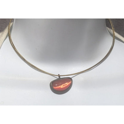 Orange Glass Abstract Cateye Pendant Necklace