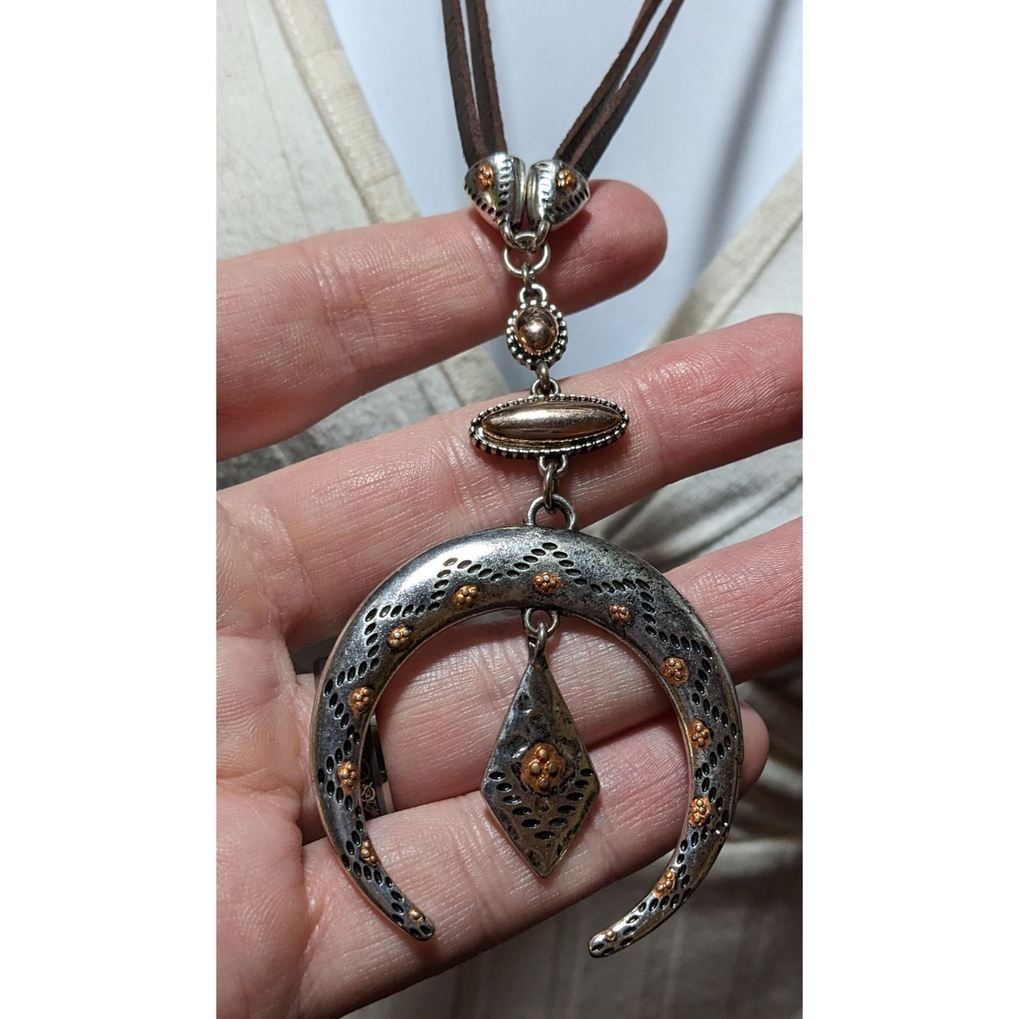 Southwestern Style Metallic Moon Pendant Necklace