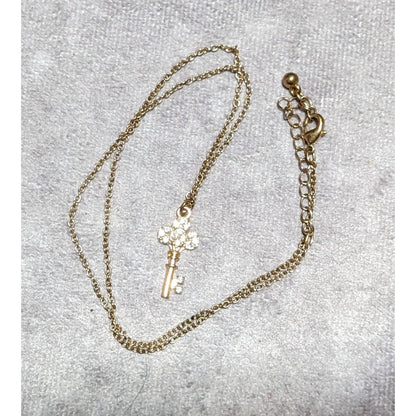 Minimalist Glam Gold Rhinestone Key Necklace