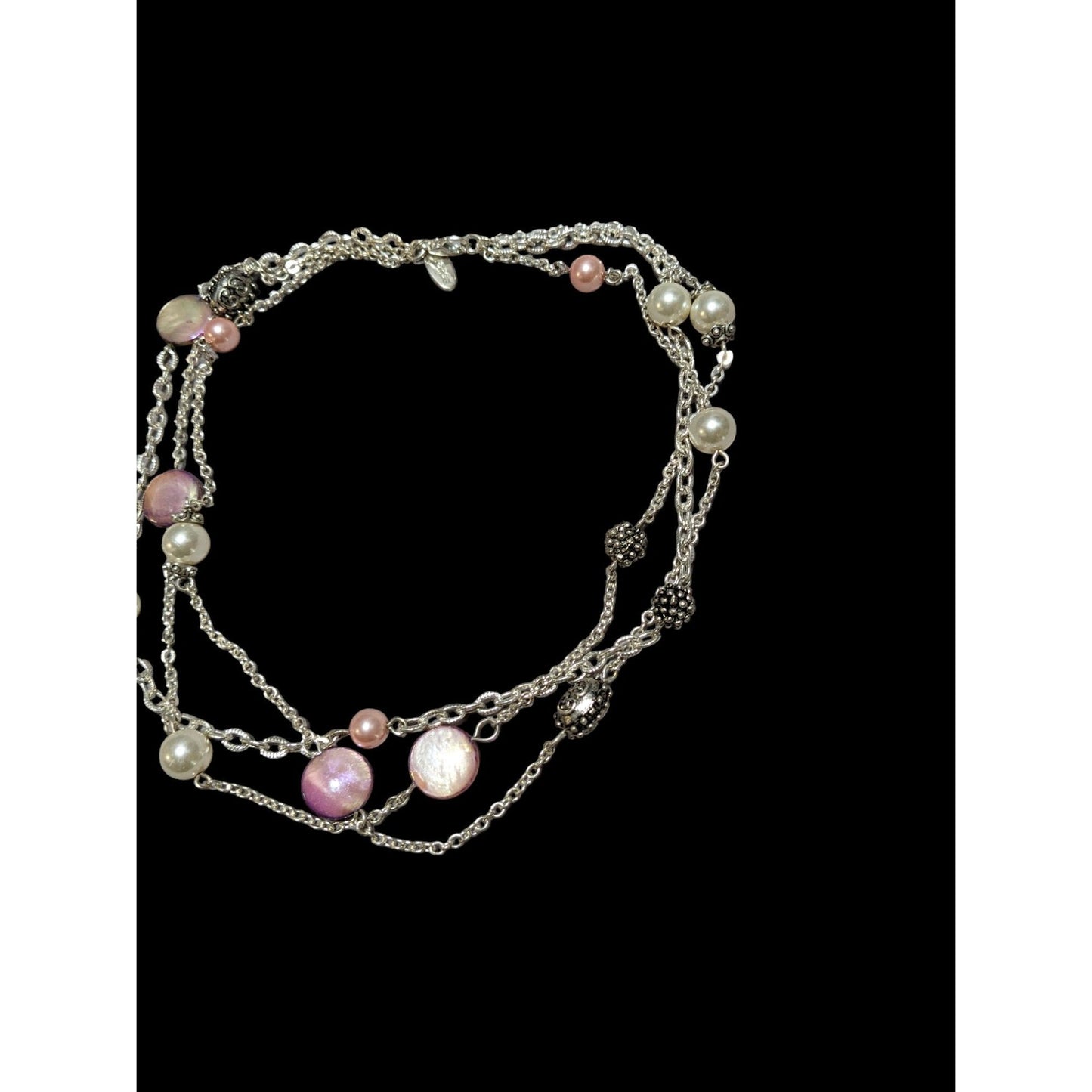 George Silver Necklace With Pink & White Beads