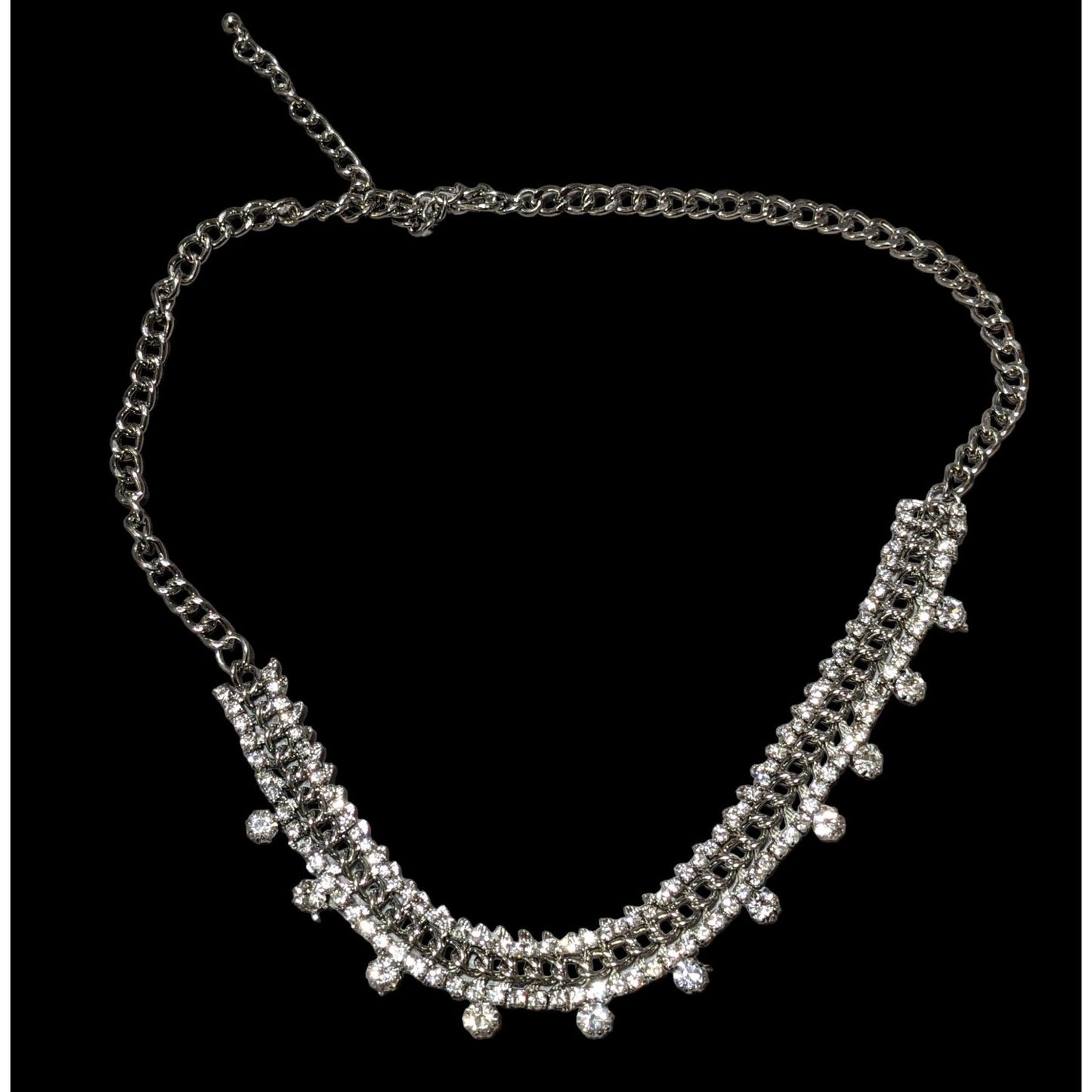 Elegant Silver Rhinestone Statement Necklace