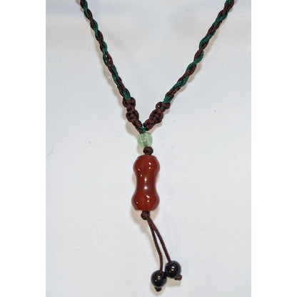 Tibetan Dzi Gourd Pendant Necklace Hand Knotted Carnelian Bead Adjustable Boho Gemstone Cord