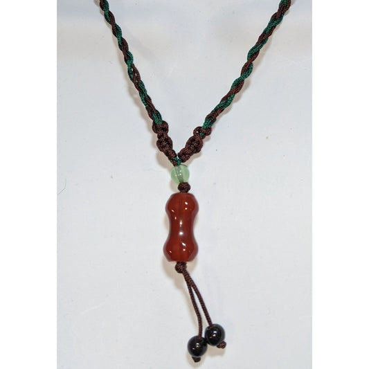 Tibetan Dzi Gourd Pendant Necklace Hand Knotted Carnelian Bead Adjustable Boho Gemstone Cord