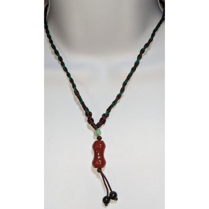 Tibetan Dzi Gourd Pendant Necklace Hand Knotted Carnelian Bead Adjustable Boho Gemstone Cord