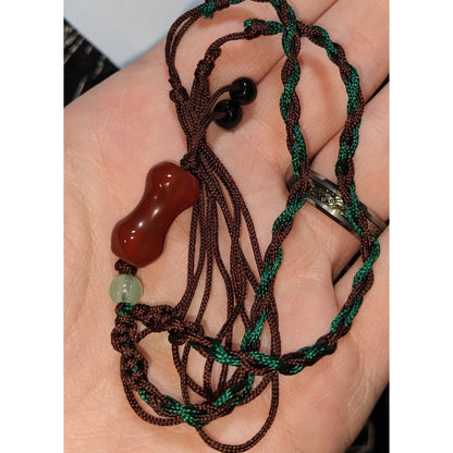 Tibetan Dzi Gourd Pendant Necklace Hand Knotted Carnelian Bead Adjustable Boho Gemstone Cord