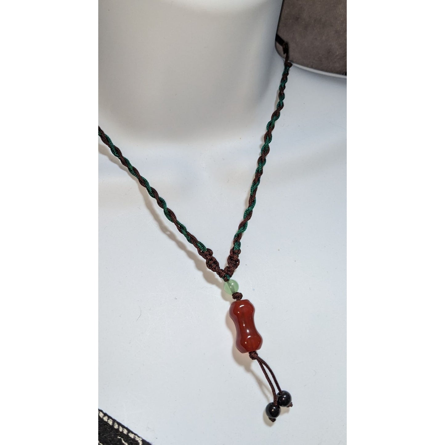 Tibetan Dzi Gourd Pendant Necklace Hand Knotted Carnelian Bead Adjustable Boho Gemstone Cord