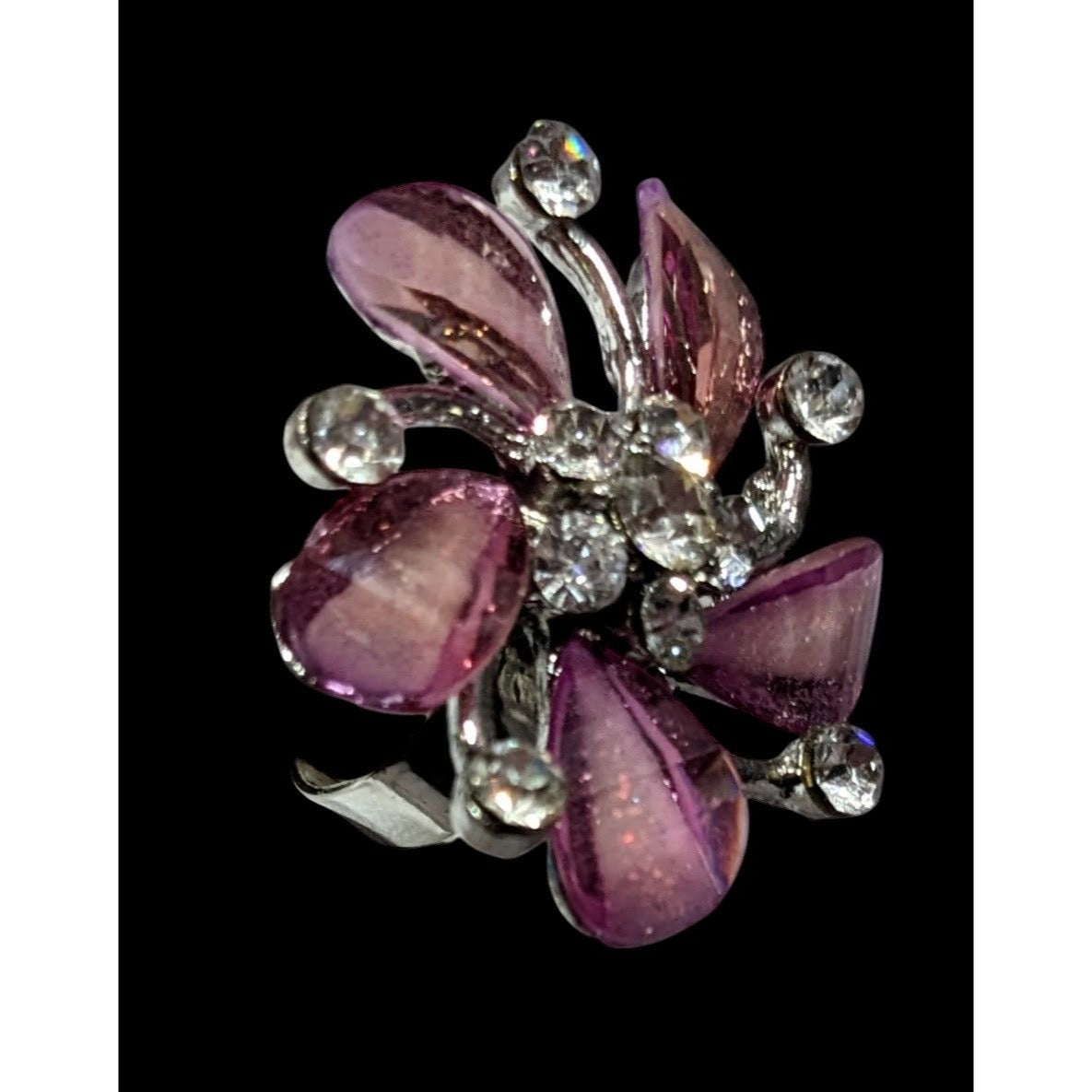 Whimsical Fairycore Purple And Silver Tone Ring Adjustable Size 6