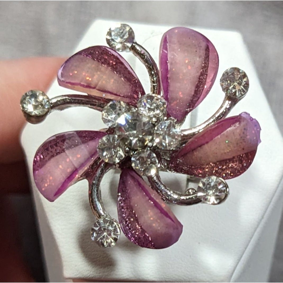 Whimsical Fairycore Purple And Silver Tone Ring Adjustable Size 6