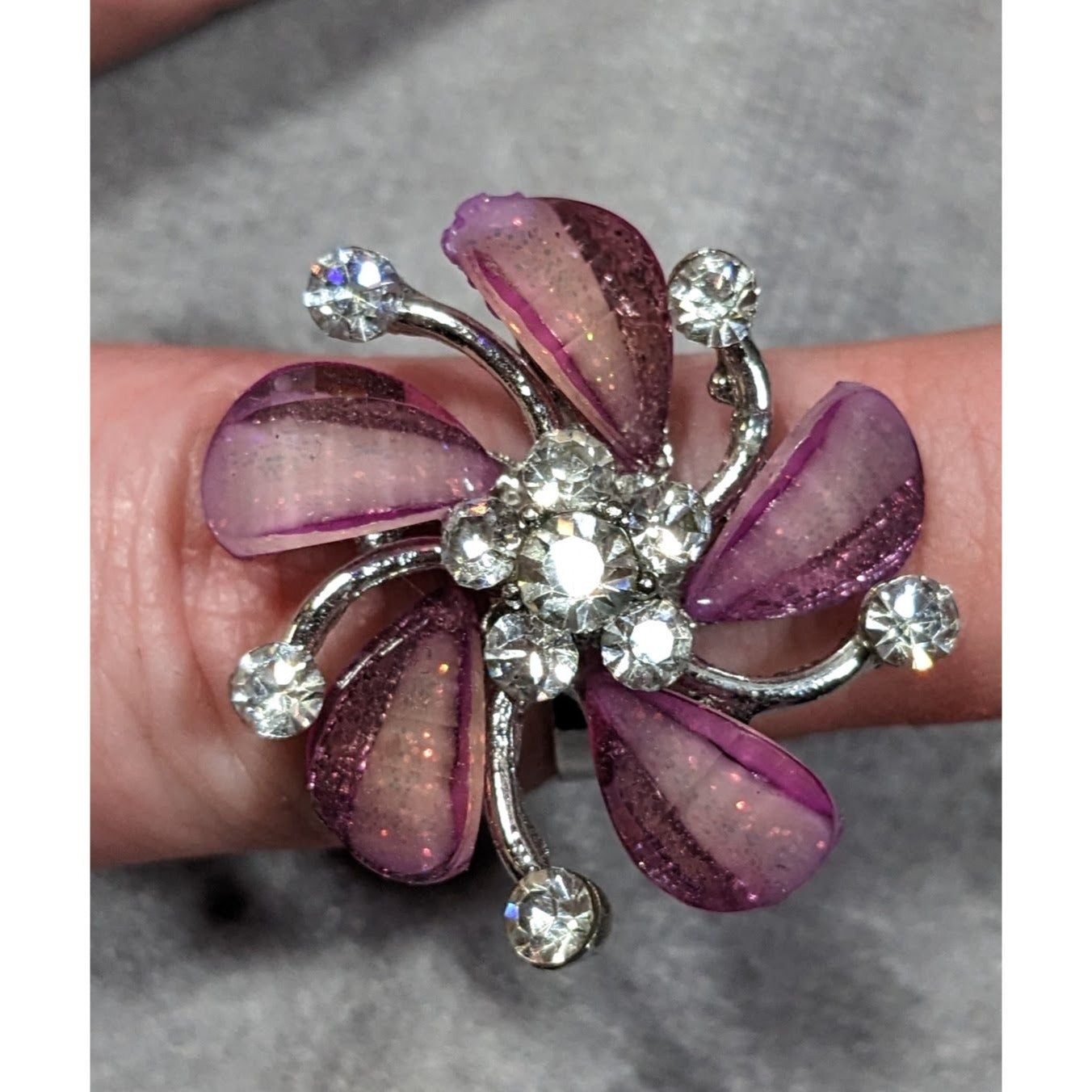 Whimsical Fairycore Purple And Silver Tone Ring Adjustable Size 6