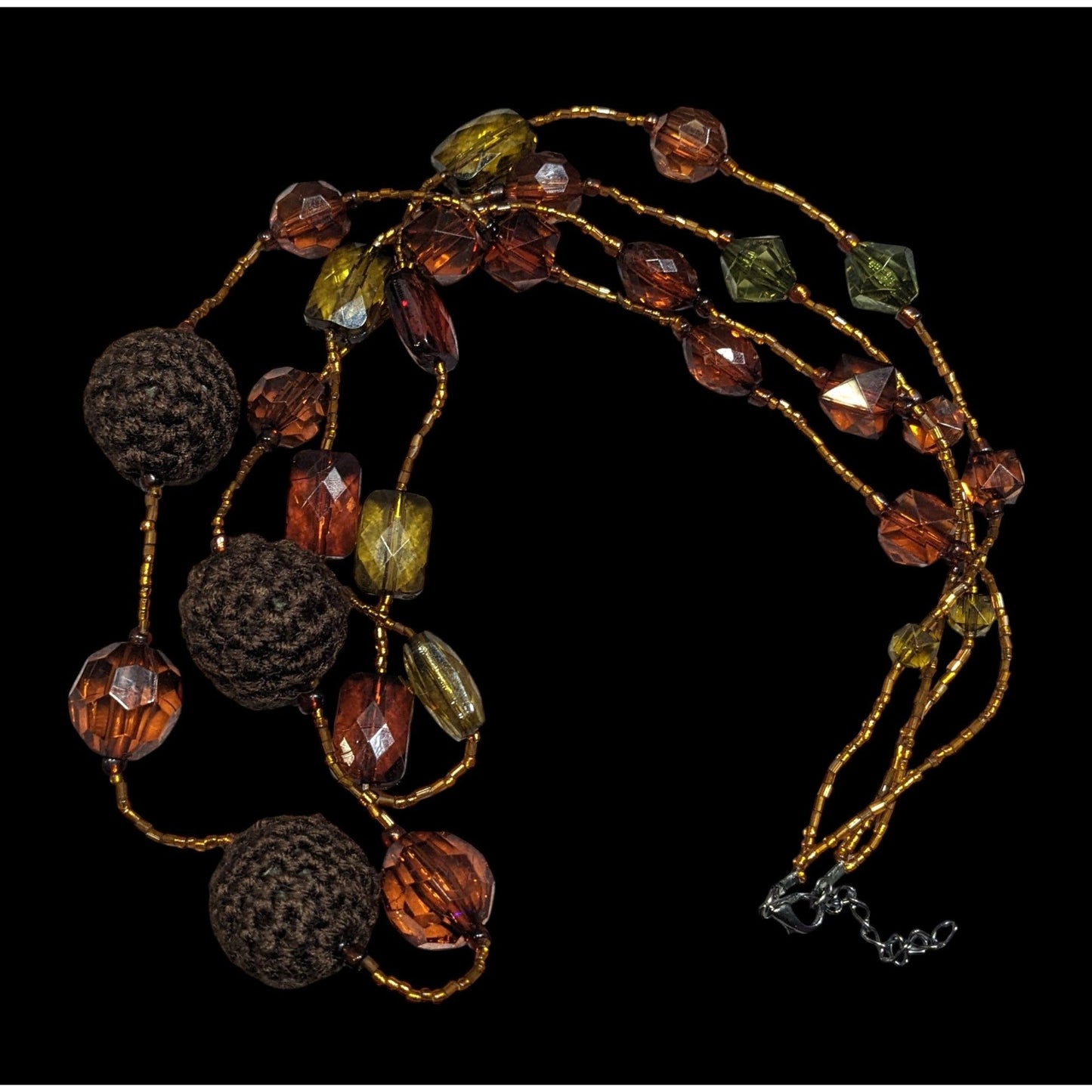 Vintage 70s Hippie Earth Tone Acrylic And Crochet Beaded Necklace