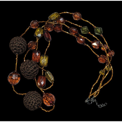 Vintage 70s Hippie Earth Tone Acrylic And Crochet Beaded Necklace