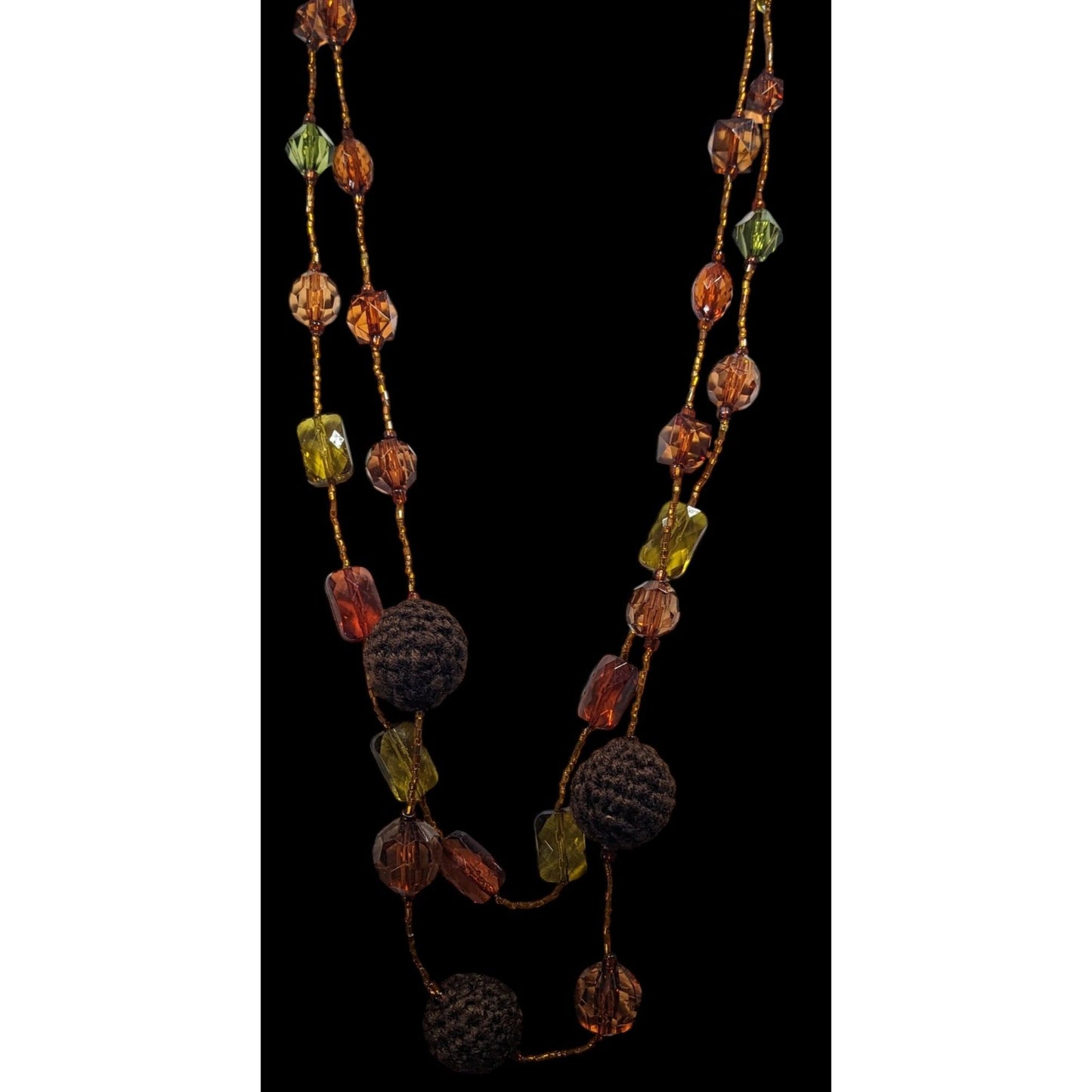 Vintage 70s Hippie Earth Tone Acrylic And Crochet Beaded Necklace