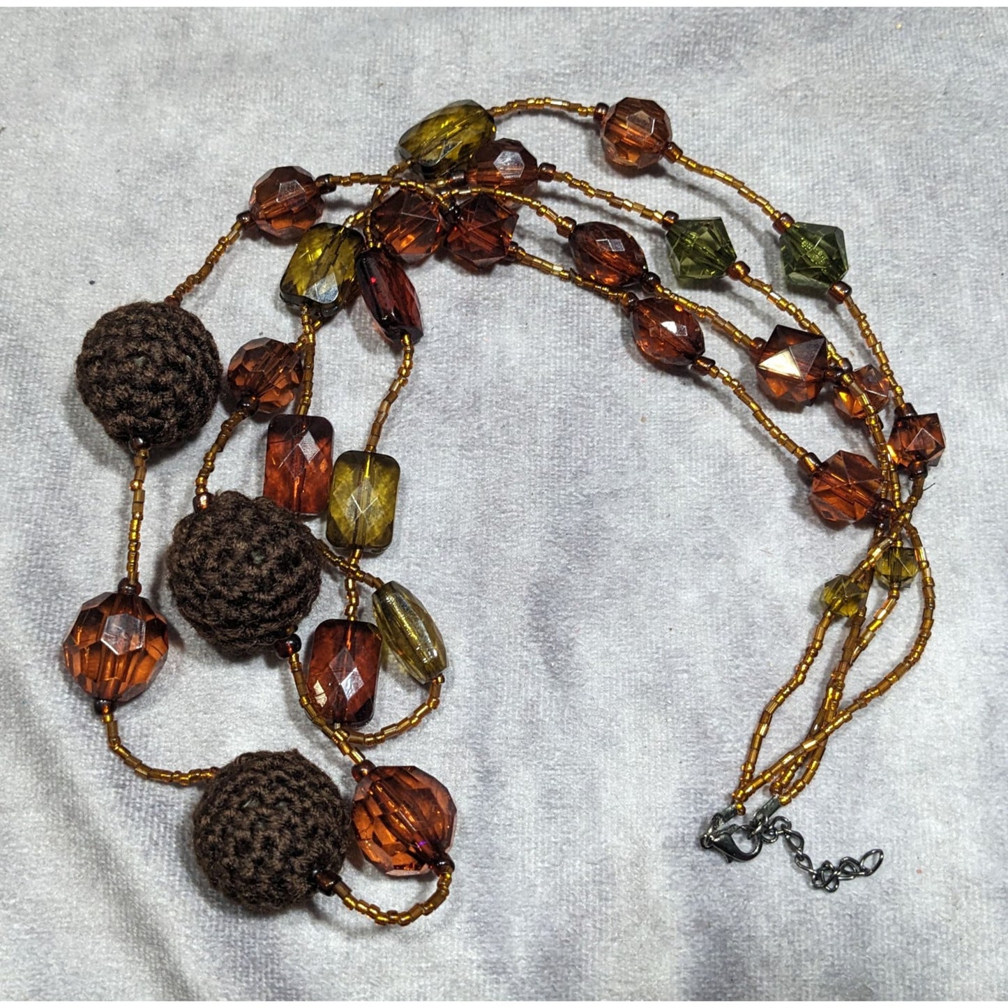 Vintage 70s Hippie Earth Tone Acrylic And Crochet Beaded Necklace