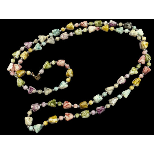 Vintage 20s Art Deco Pastel Rainbow Marbled Lucite Beaded Necklace