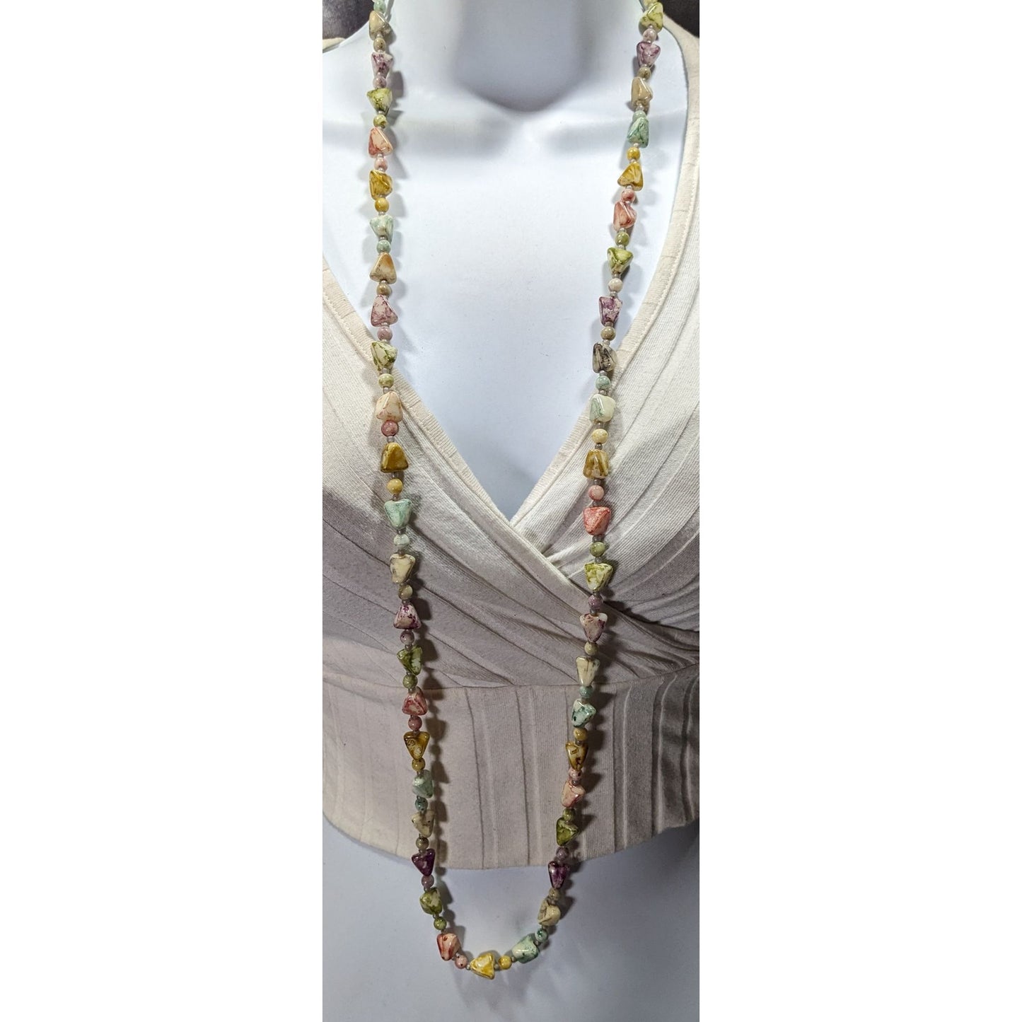 Vintage 20s Art Deco Pastel Rainbow Marbled Lucite Beaded Necklace