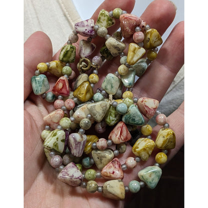 Vintage 20s Art Deco Pastel Rainbow Marbled Lucite Beaded Necklace