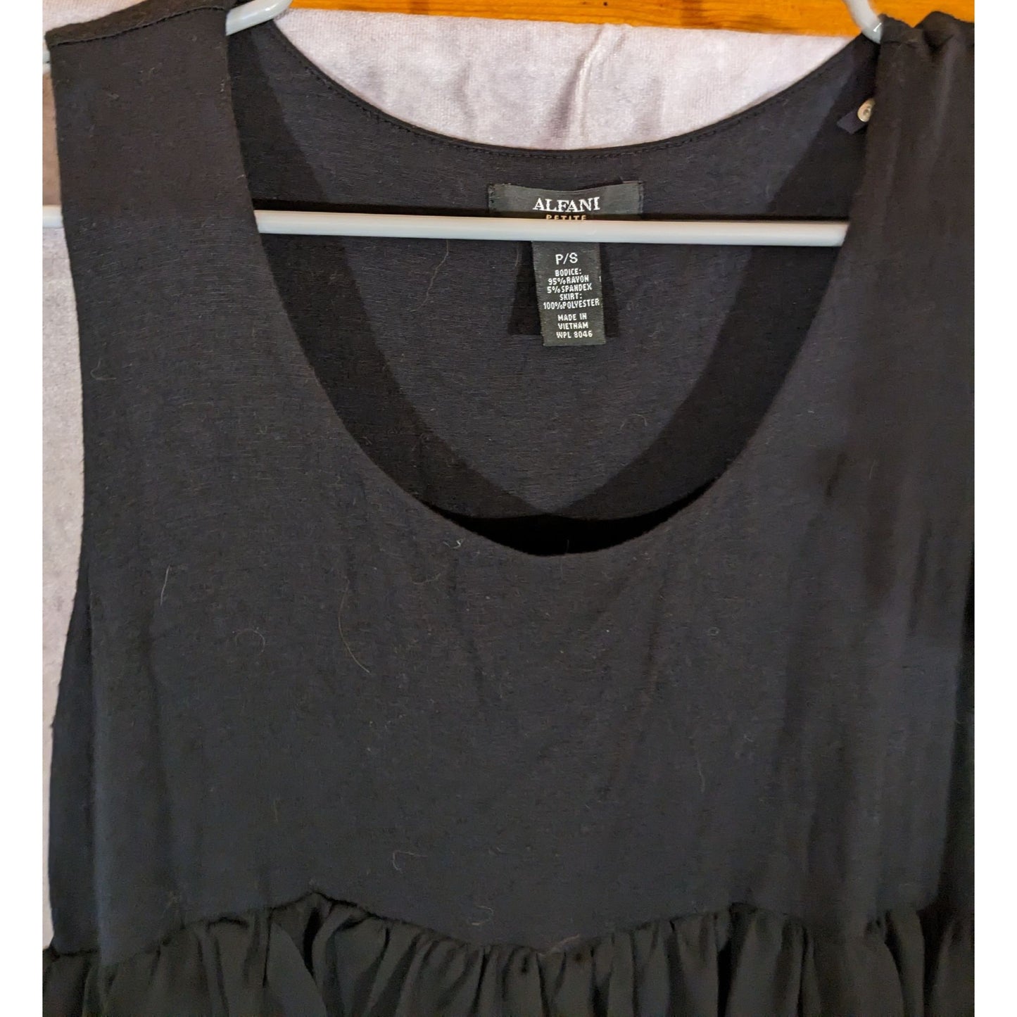 Alfani Petite Black Tiered Ruffle Sleeveless Dress Size Small Petite