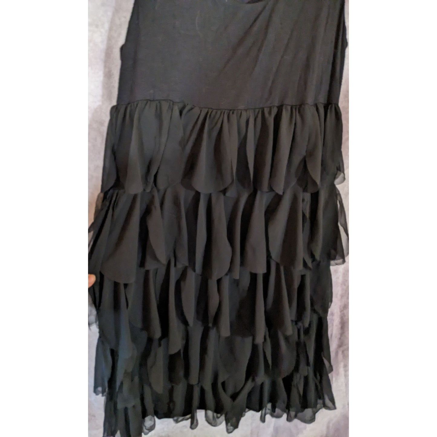 Alfani Petite Black Tiered Ruffle Sleeveless Dress Size Small Petite