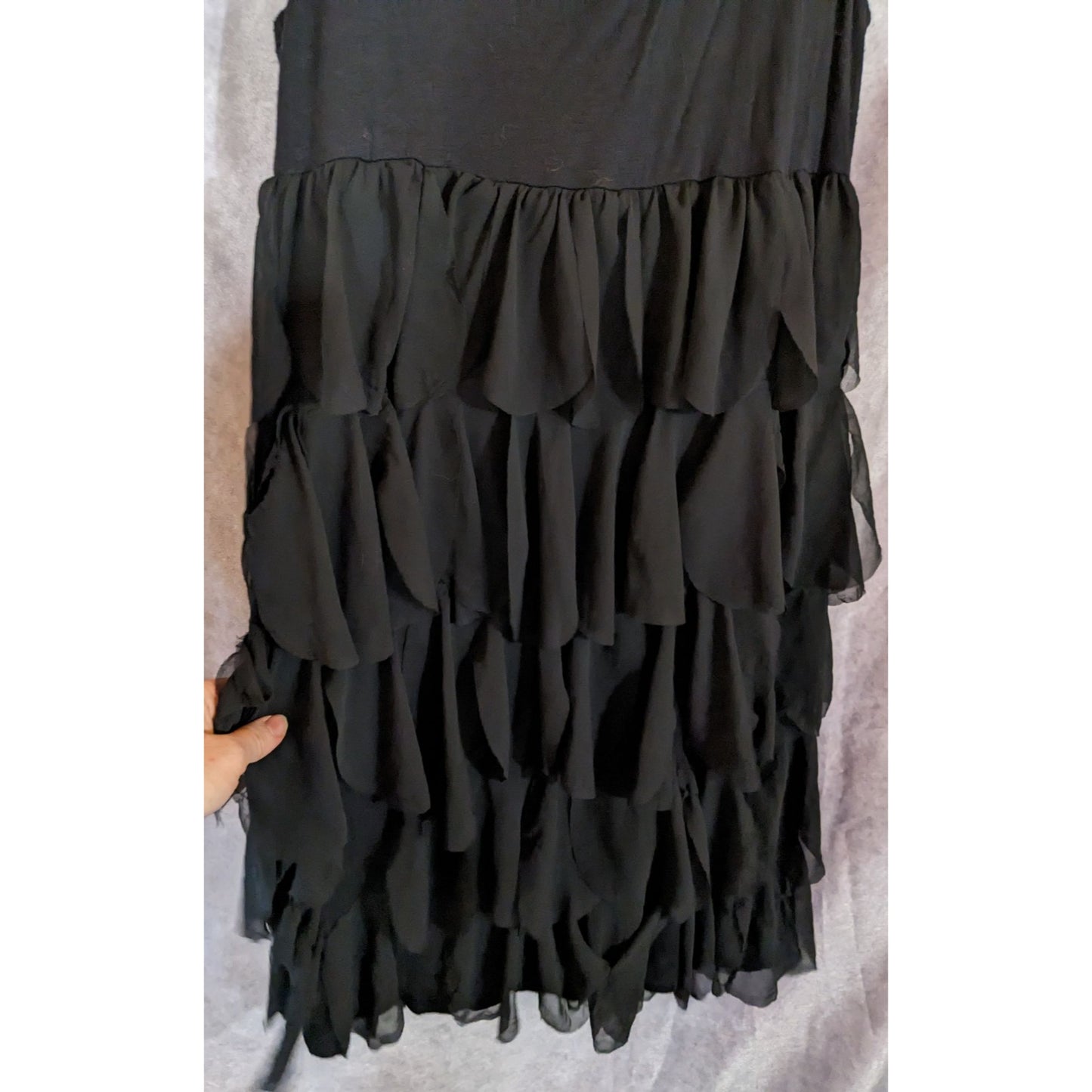Alfani Petite Black Tiered Ruffle Sleeveless Dress Size Small Petite