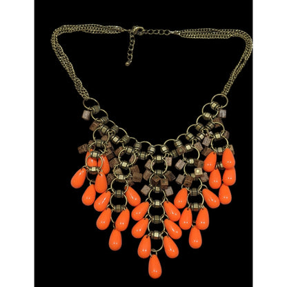 Vintage Bohemian Beaded Fringe Wood And Acrylic Bib Necklace