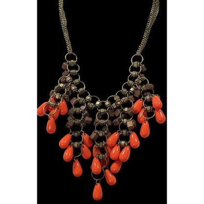Vintage Bohemian Beaded Fringe Wood And Acrylic Bib Necklace