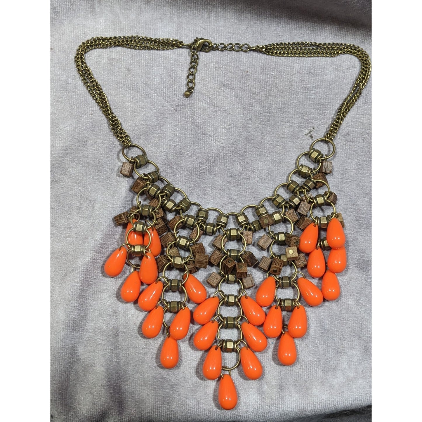 Vintage Bohemian Beaded Fringe Wood And Acrylic Bib Necklace