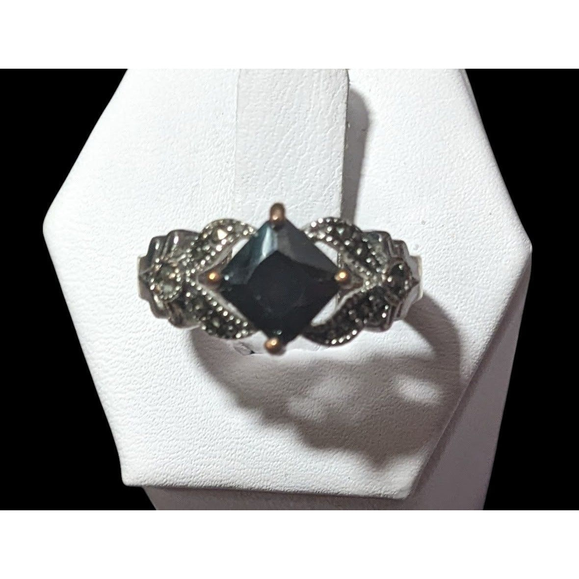 Gothic Art Deco Black Gemmed And Marcasite Ring Size 7 1/4