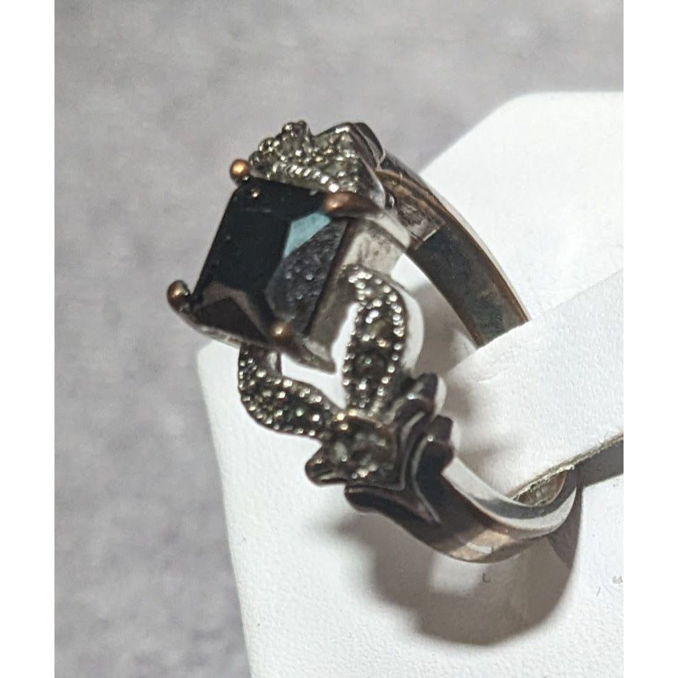 Gothic Art Deco Black Gemmed And Marcasite Ring Size 7 1/4