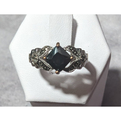 Gothic Art Deco Black Gemmed And Marcasite Ring Size 7 1/4