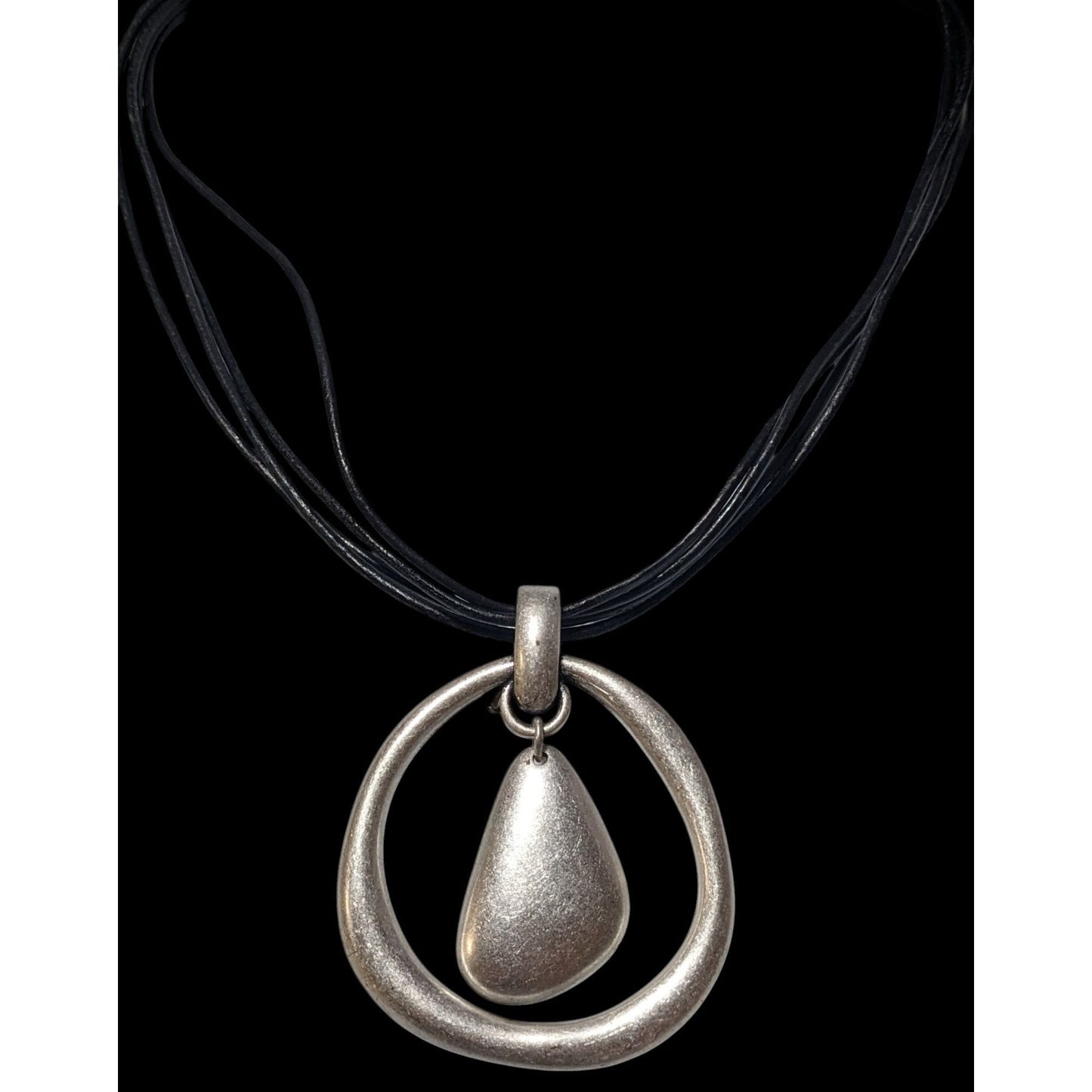 Premier Designs Easy Living Brutalist Matte Silver Tone And Black Pendant Necklace