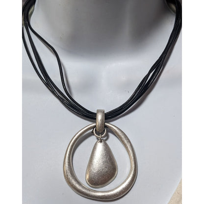 Premier Designs Easy Living Brutalist Matte Silver Tone And Black Pendant Necklace