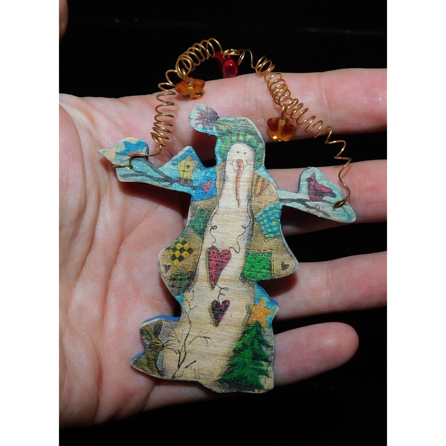 Handmade Vintage Rustic Wooden Snowman Brooch