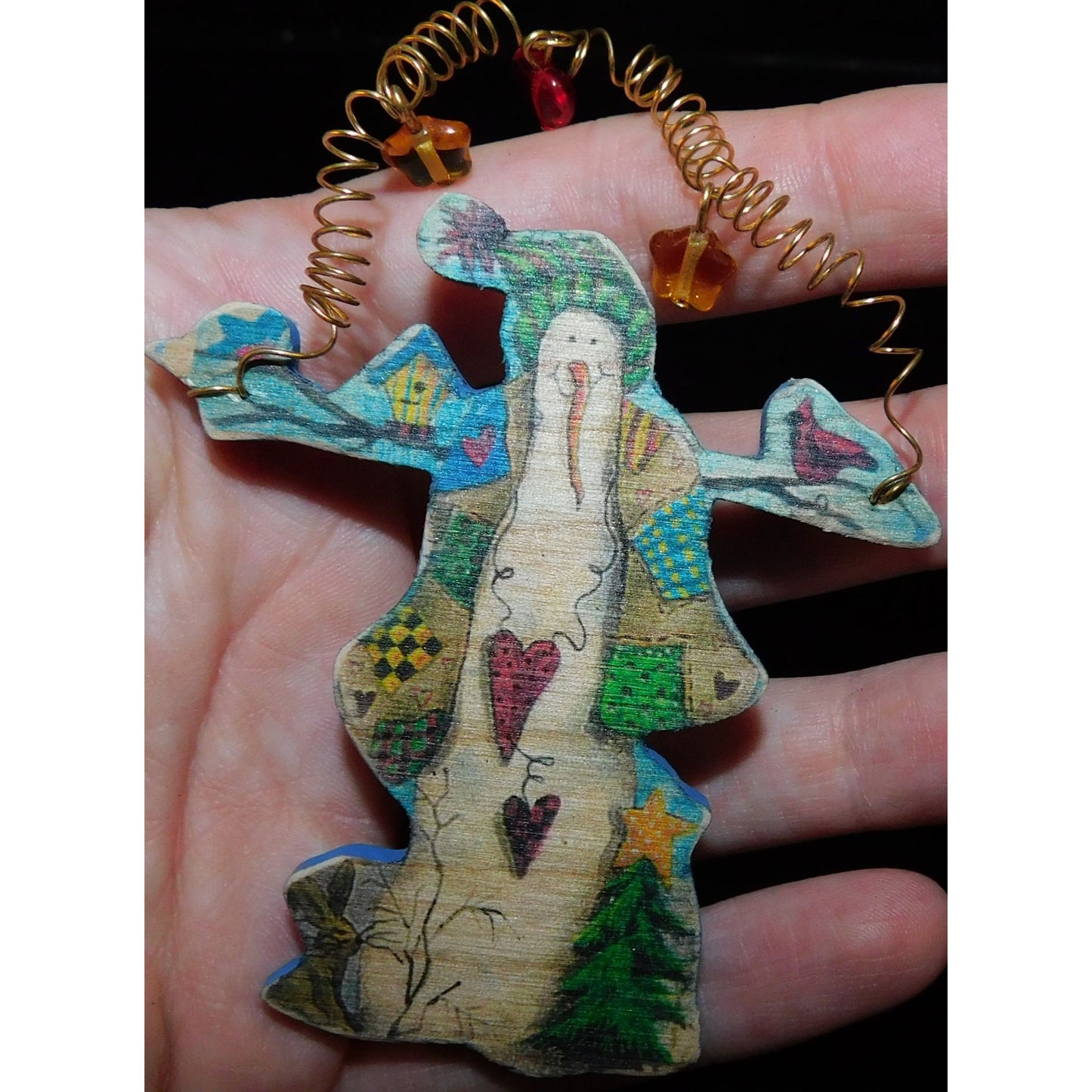 Handmade Vintage Rustic Wooden Snowman Brooch