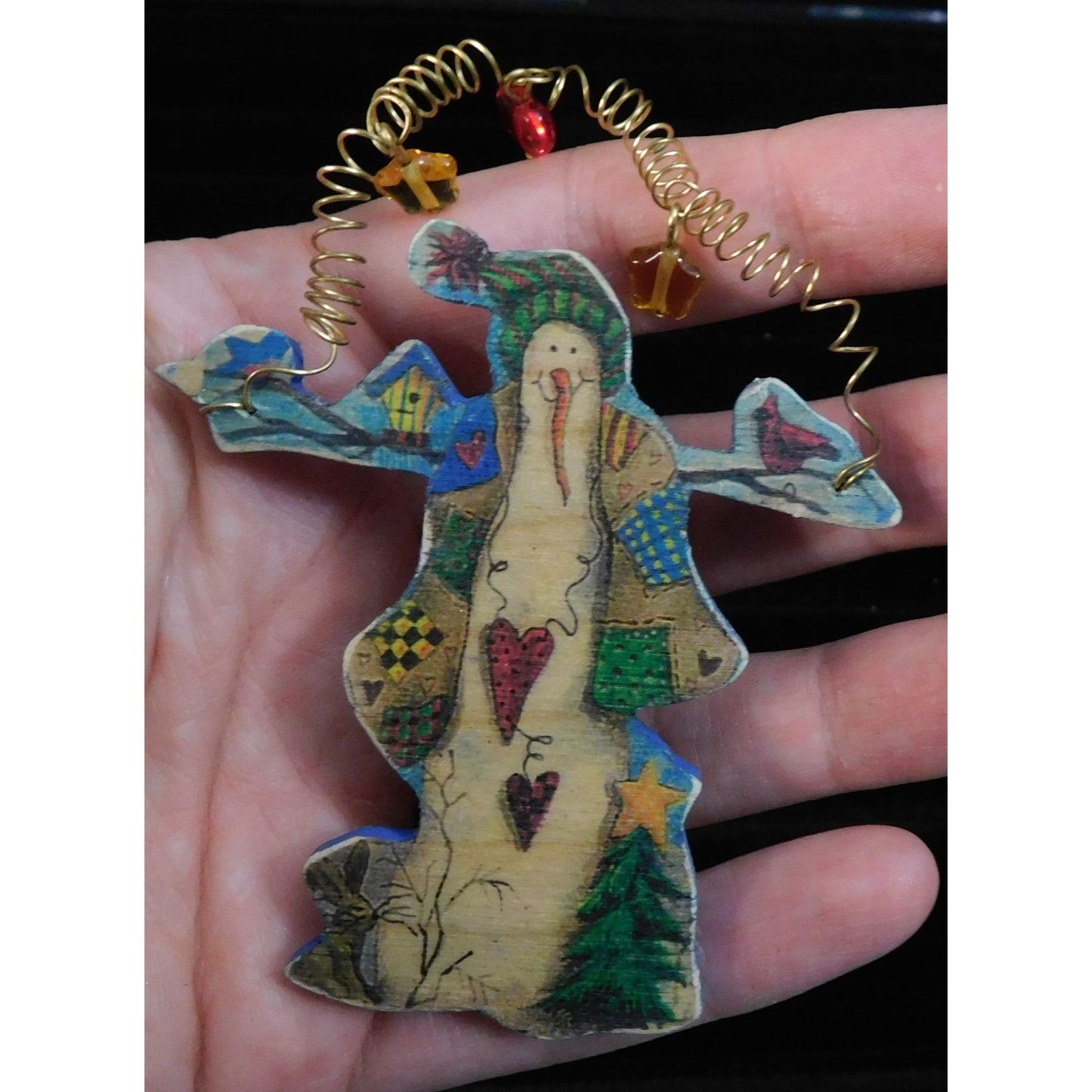 Handmade Vintage Rustic Wooden Snowman Brooch