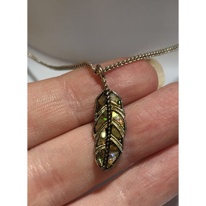 Coastal Boho Abalone Feather Pendant Necklace