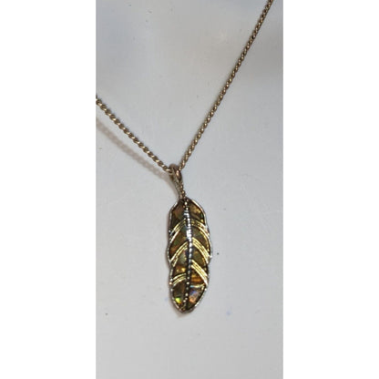 Coastal Boho Abalone Feather Pendant Necklace