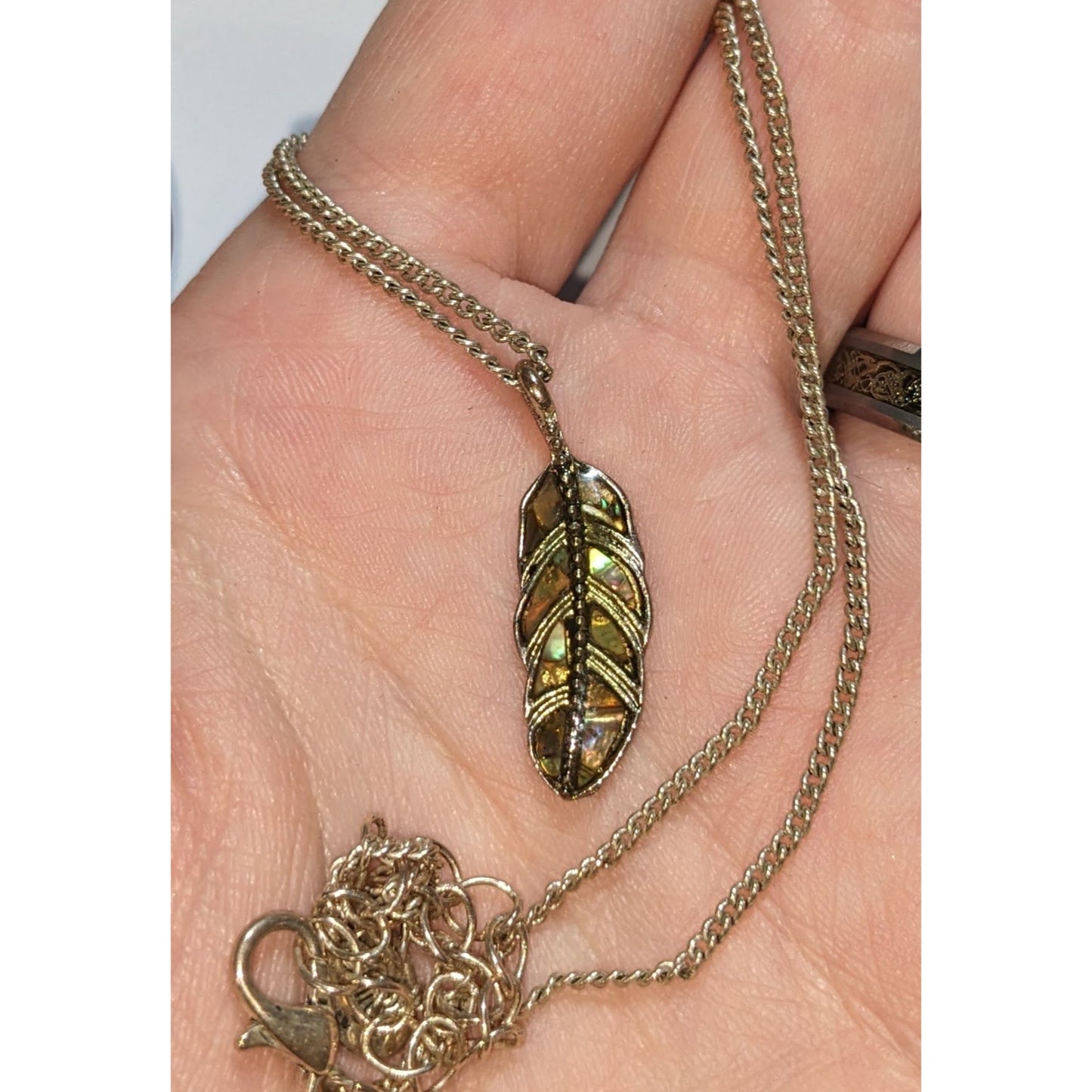 Coastal Boho Abalone Feather Pendant Necklace