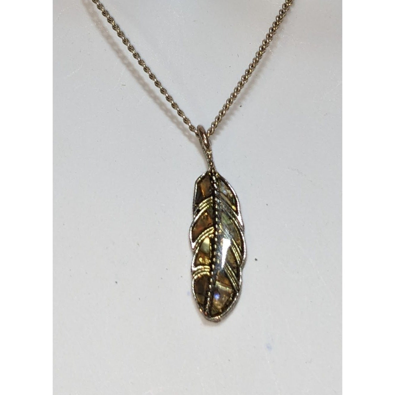 Coastal Boho Abalone Feather Pendant Necklace