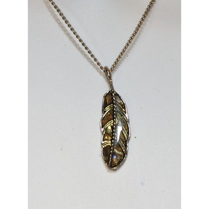 Coastal Boho Abalone Feather Pendant Necklace