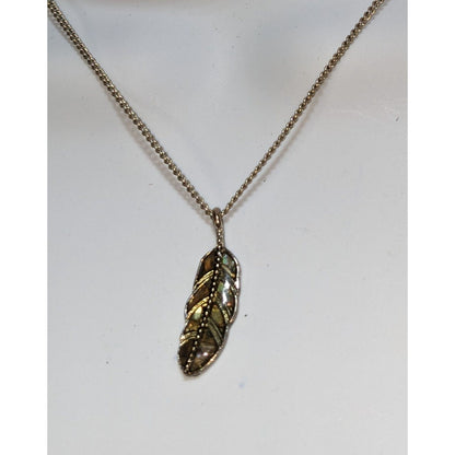 Coastal Boho Abalone Feather Pendant Necklace