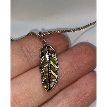 Coastal Boho Abalone Feather Pendant Necklace