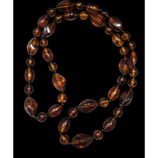 Retro Faux Amber Acrylic Beaded  Necklace