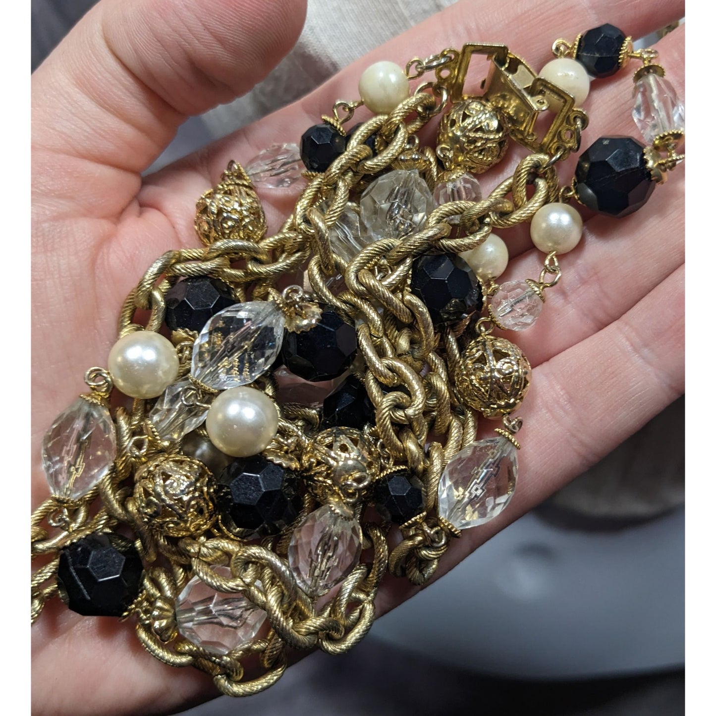 Vintage Glam Multilayer Chain Beaded Statement Necklace