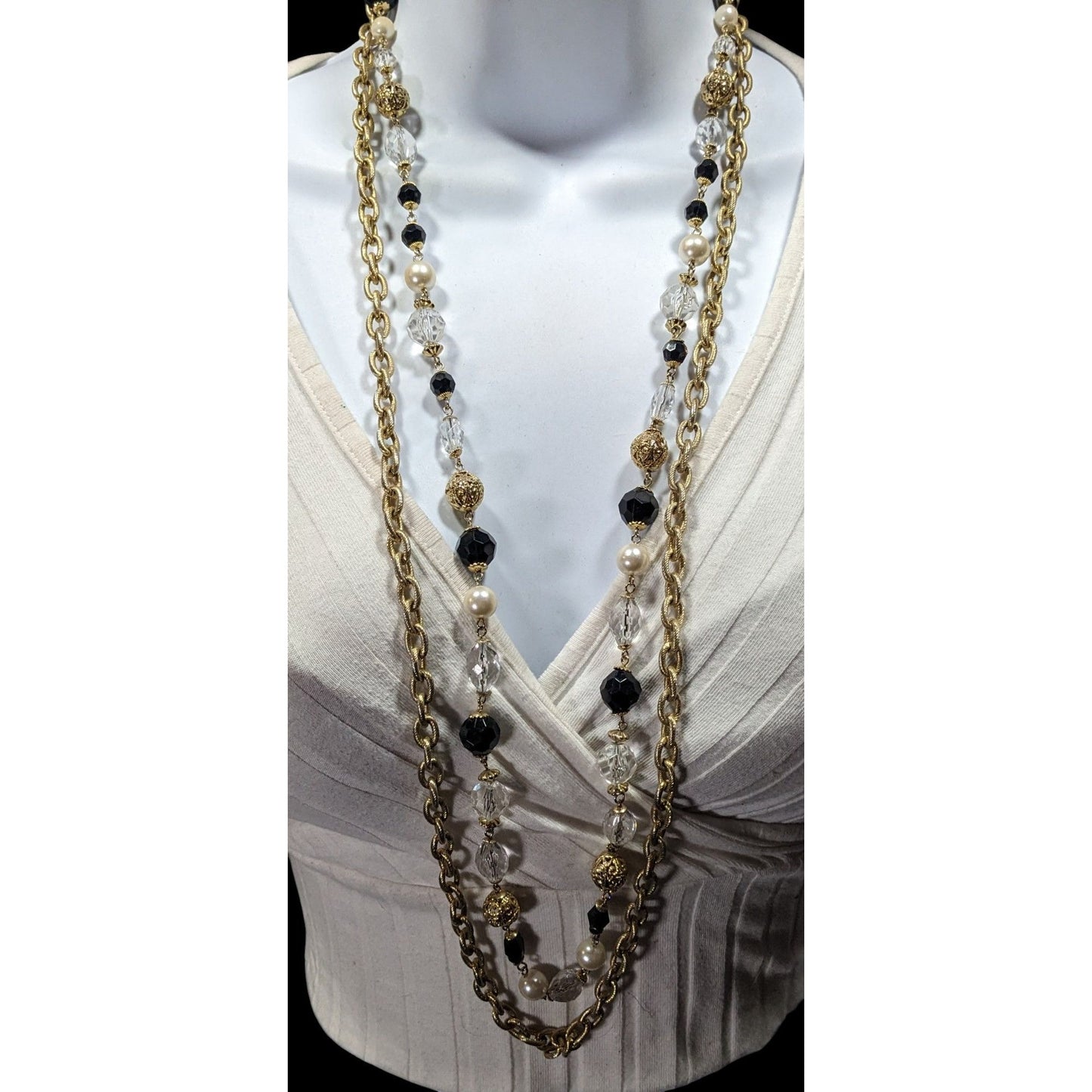Vintage Glam Multilayer Chain Beaded Statement Necklace